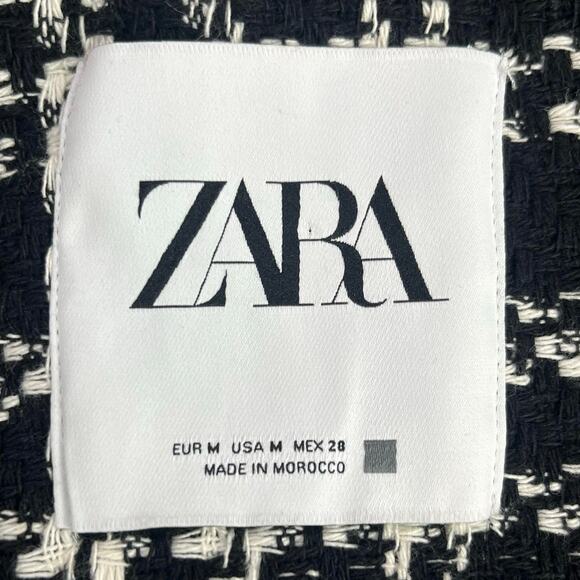 Zara Women’s Blazer‎ Jacket M Tweed Textured Plaid Black White Oversized Shacket - Picture 5 of 16